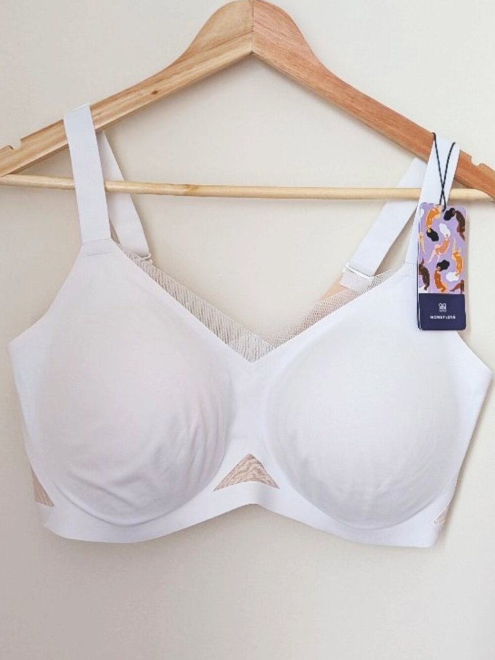 Honeylove CrossOverBra V-Neck Mesh Wireless 40DDD White NWT